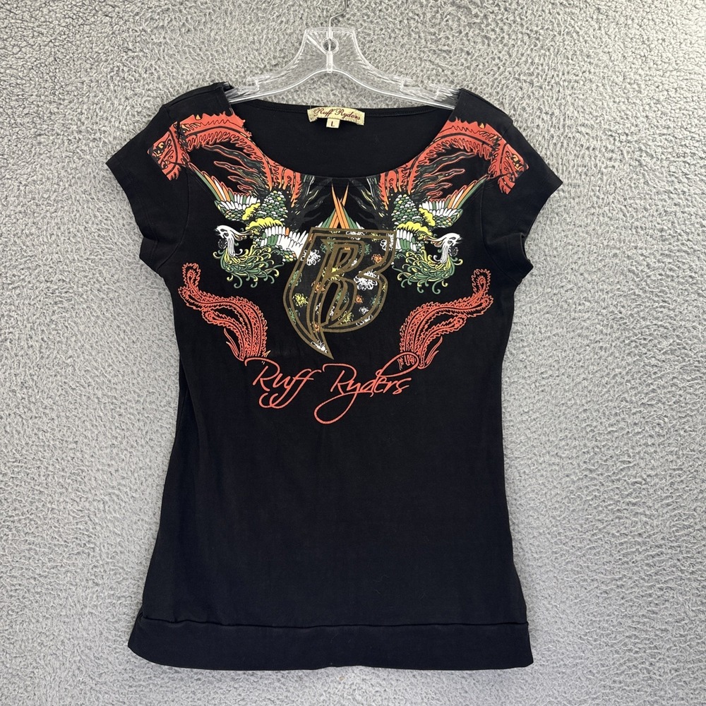 Y2K Ruff Ryders Short Sleeve Graphic Shirt‎ Hip Hop 90s DMX Dragon Women's Large